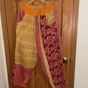 Boho Patchwork Wide-Leg Jumpsuit in Mustard & Red